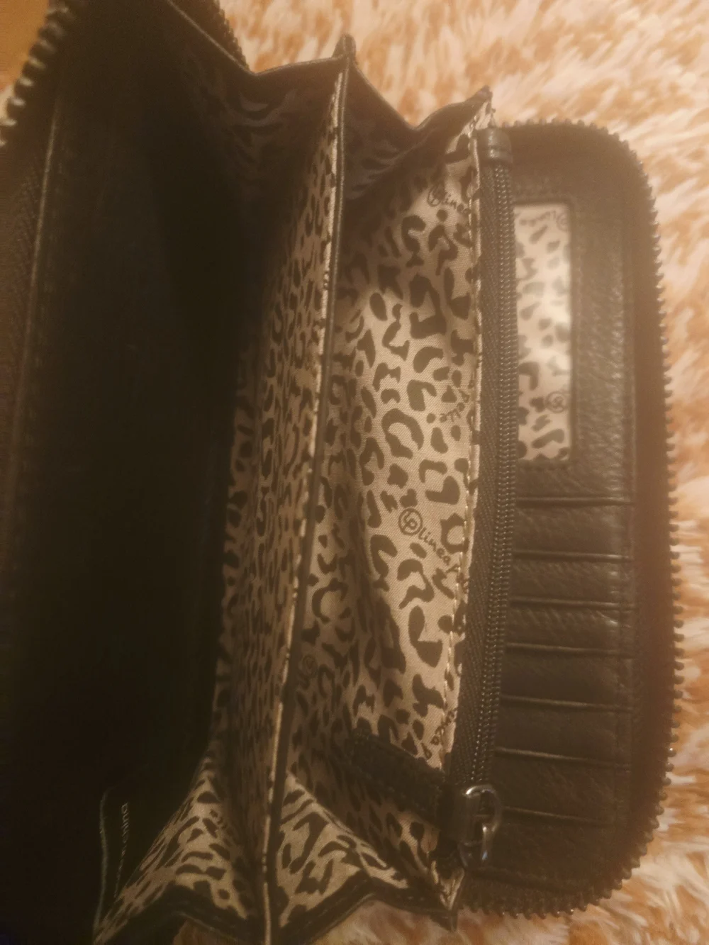 Linea Pelle Black Leather Zip Around Organizer Wallet Leopard Print NWOT Mint